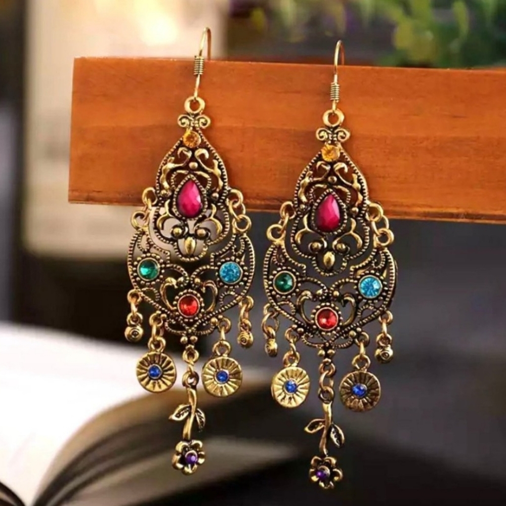 Bohemian multicolor gemstone dangly earring